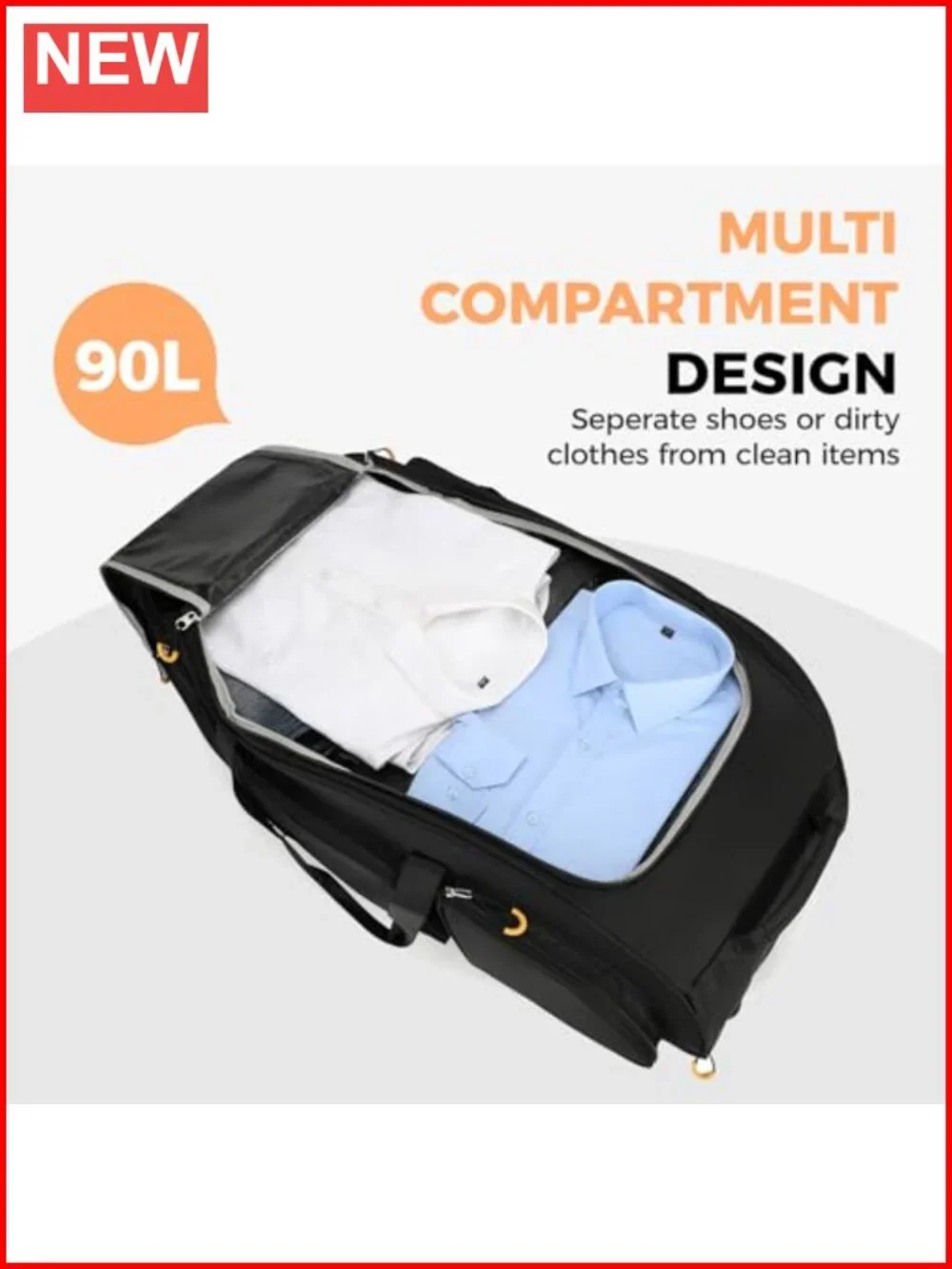 90L Rolling Duffle Bag with Wheels, Shoe Compartment, Water Resistant